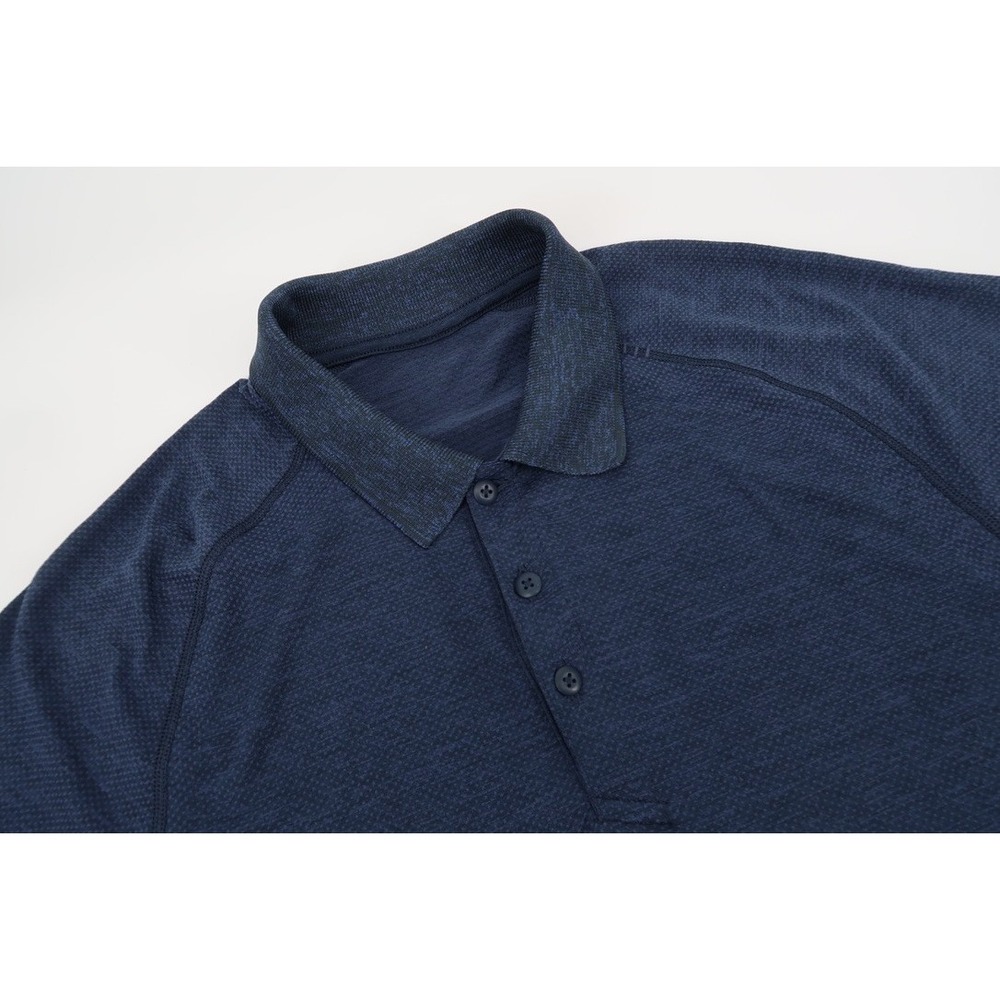 Lululemon Metal Vent Tech Polo Shirt Mens Medium Navy Heathered Performance